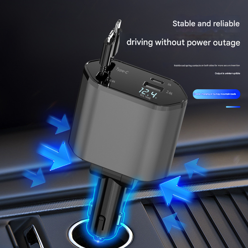 2025 New 120W 4 in 1 Car Charger Super Fast Charging Telescopic 1 to 4 Cigarette Lighter Adapter Compatible with Apple 16 15 and Huawei