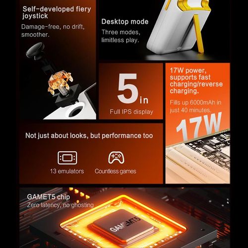 New E5 Handheld Game Console - 5-Inch Large Screen Arcade Game Player, Dual Player Battle Support, 22W Fast Charging, Game Console with Power Bank Function, Portable Retro Gaming Device for On-the-Go Fun