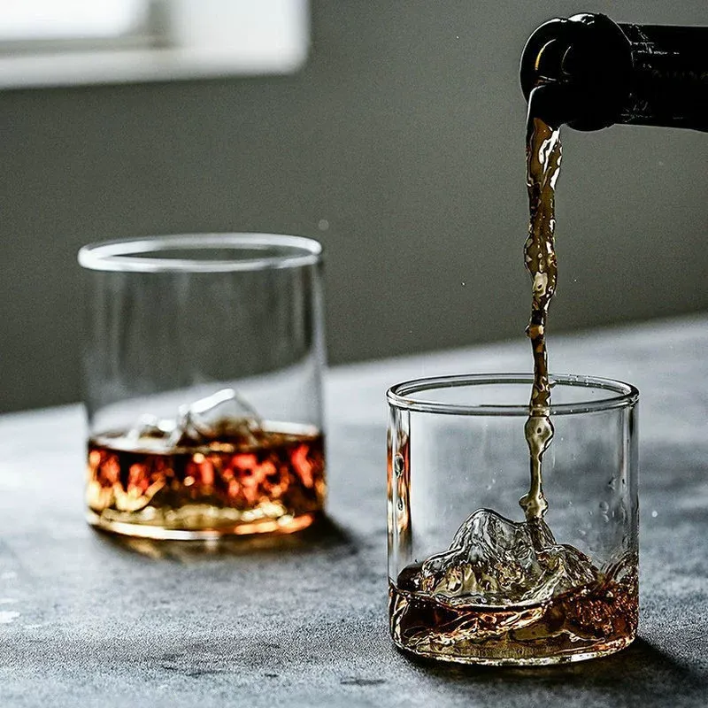 New Transparent Whiskey Glass | Minimalist Vintage Heat-Resistant Mountain View Cup | High-Aesthetic Single Glass with EPE Packaging Perfect for Gifting