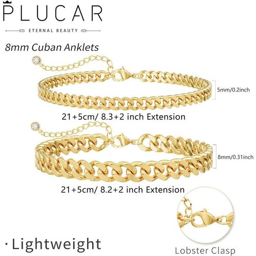 Chunky Cuban Link Chain Anklet for Women Waterproof Adjustable Length 8.5+2 Inch Fashion Chic Accessories Trendy Layered Anklet Set Jewelry Gift