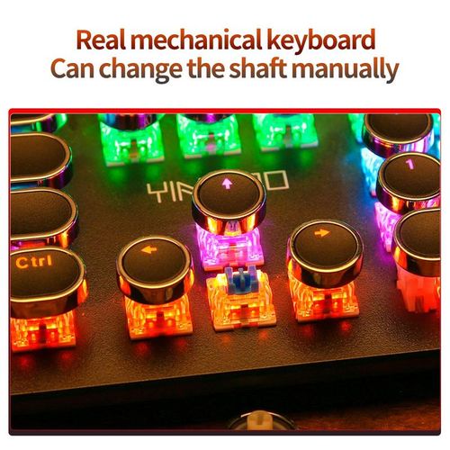 Wired Mechanical Keyboard, Punk Style Round Keyboard with Colorful Light, Ergonomic Keyboard for Gaming, Gaming Accessories, Computer Keyboard Caps, Keyboard Round Caps, Backlit Keyboard