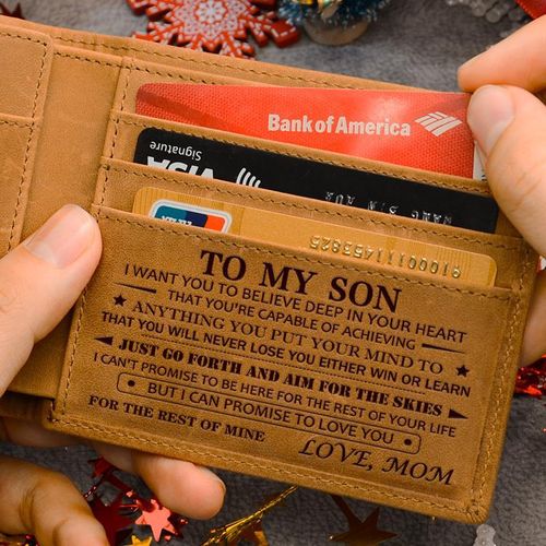 Gifts for Son - Premium Leather Card Wallet for Son - Men's Wallet - Birthday Gift for Son, Christmas Gift, Thanksgiving Gifts, Holiday Gift