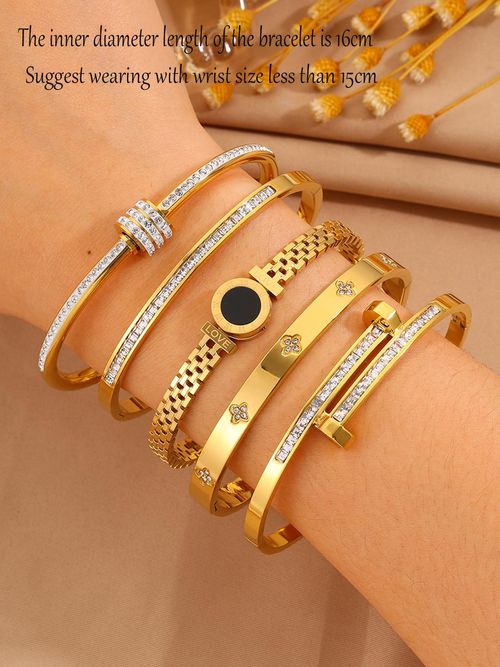 Unisex 304 Stainless Steel Bracelet 5-Piece Set — Christmas Gift, Stackable Bracelets, Layered Design (Gift Box Not Included)