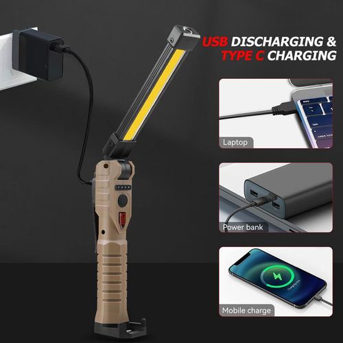 Rechargeable Flashlights, LED Work Lights with Magnetic Base & Hanging Hook, 180°Rotate, 5 Modes, Work Light Mechanic Flashlight, khaki