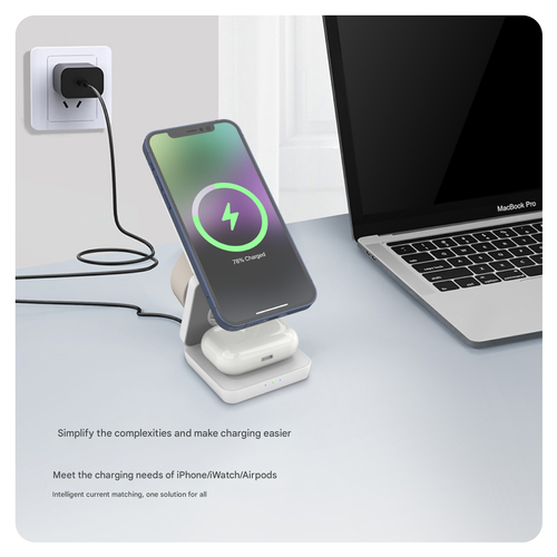 Upgraded 3-in-1 Foldable Magnetic Wireless Charger with Phone Stand | Fast Charging for iPhone Huawei | Desktop Charging Station