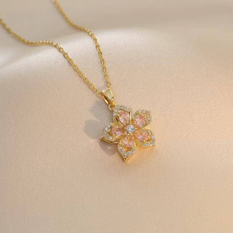 Rotatable Flower Design Trendy Charm Necklaces for Women, Summer Rhinestone Decor Fashionable Accessory for Party, Daily Clothing Decor, Trendy & Exquisite Jewelry for Holiday Parties, 90s Minimalism