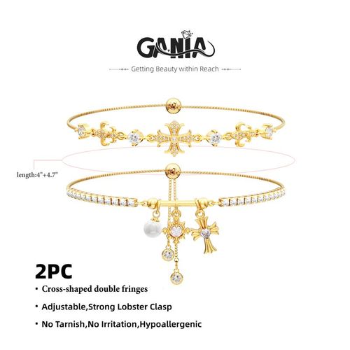 Double Layered Bracelets for Women - Snowflake Cross Charms Adjustable Sparkle Bracelet Set, Hypoallergenic Meaningful Christian Symbol, Ideal Gift for Mother's Day Valentine Wedding Birthday