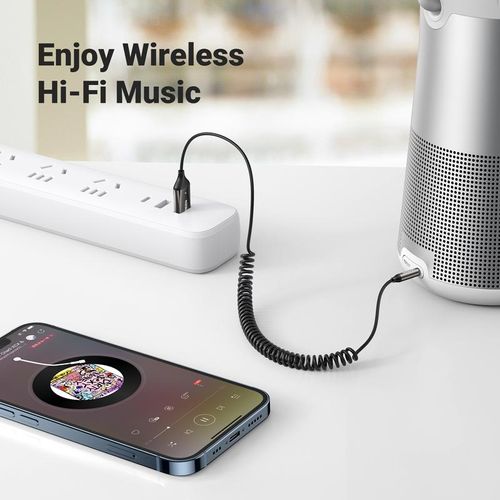 UGREEN Aux to Bluetooth 5.4 Adapter Wireless Receiver for Car Hands-Free with Built-in Microphone AUX 3.5mm Stereo Audio - Dealsforyourdays Auxiliary Cord Grey