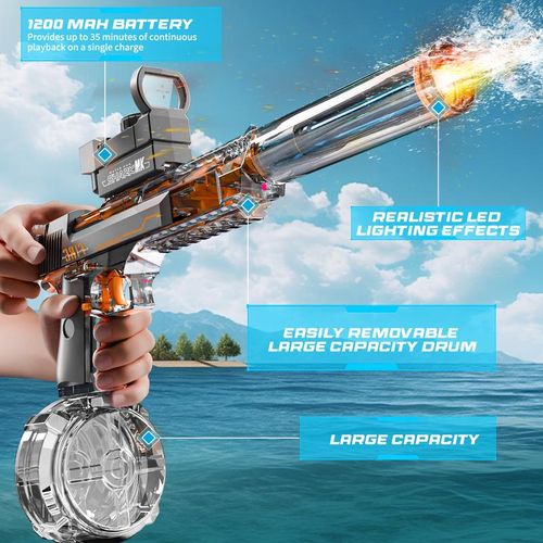 Electric Water Gun with LED Lights - Powerful High Powered Squirt Pistol, 26-35ft Long Range, IP67 Waterproof, Outdoor Water Toy for Kids and Adults, Ideal Summer Party Birthday Gift