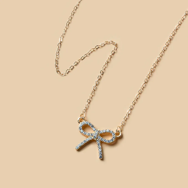Rhinestone Bow Decor Chain Necklace, Clavicle Chain Matching Necklace for Gift, Elegant All-match Fashion Women Jewelry Accessories for Daily Fall