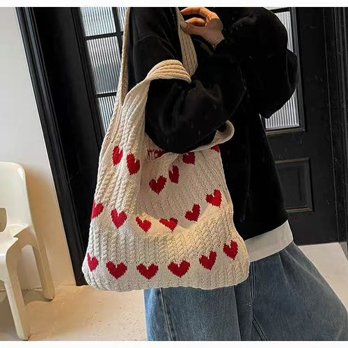 Heart Pattern Crochet Summer Tote Bag for Women, Summer 2026 Large Everything Tote Bag, Large Beach Bags, Trendy High Quality Everyday Shoulder Bag for Daily