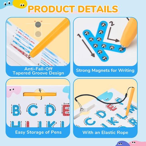 Double Sided Magnetic Letters Board, 2 in 1 Alphabet Magnets Tracing Board, ABC Letter Uppercase & Lowercase Practicing Toys, Learning Tools
