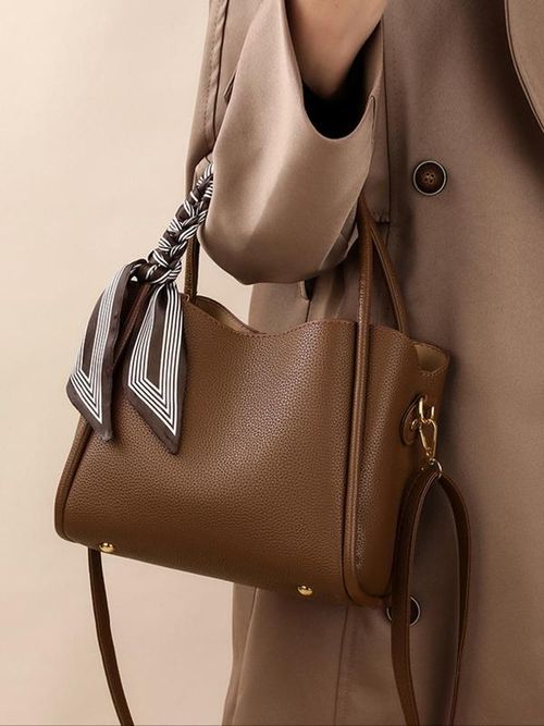 Women's Elegant Lychee Pattern Handbag with Twilly Scarf Decor, Trendy Versatile Crossbody Bag, Fashionable Shoulder Bag for Daily Use, Fashionable Unique Bags