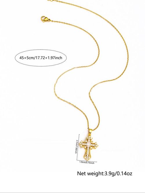 Rhinestone Cross Pendant Necklace For Women For Gift, Clavicle Chain Necklace, Fashion All-match Accessory, Cross Necklaces