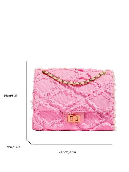 Women's Fashion Chain Strap Denim Rhombus Rough Edge Shoulder Bag, Casual Versatile Solid Color Underarm Bag, Trendy Daily Commuting Bag, Girl Fashionable Bag, Denim Crossbody Bags