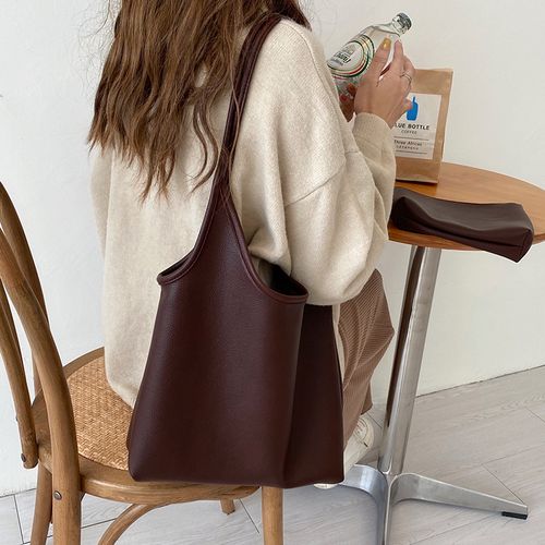 2025 New Preppy Style Tote Bag for Women - Large Capacity Mother and Child Set, Soft Leather Versatile Shoulder Handheld Shopping Bag