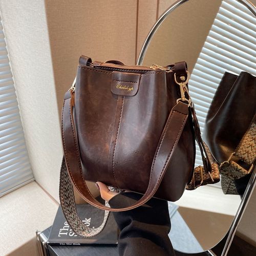 Vintage Large Capacity Bucket Bag, Fashion Casual Shoulder Crossbody Bag for Outdoor Travel Commuting, Stylish Unisex Handbag, Fashionable Crossbody Bag