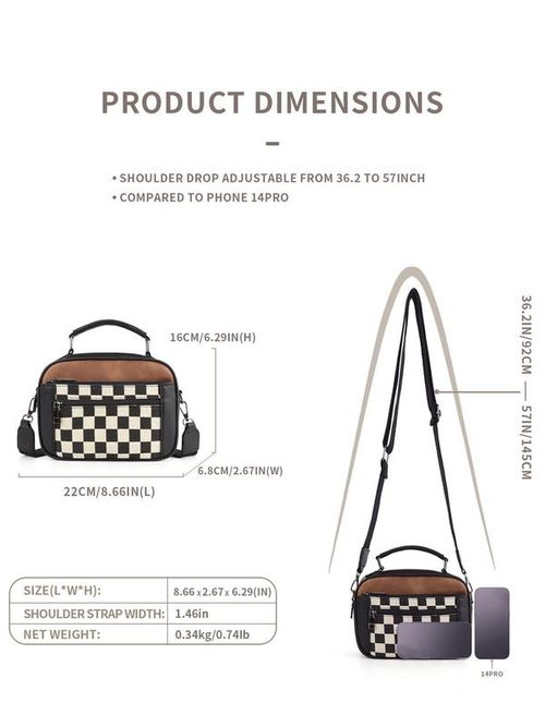 Checkerboard Pattern Colorblock Crossbody Bag, Fashionable Patterned Bag, Fashion PU Leather Waterproof Zipper Shoulder Bag for Women, Casual Trendy Versatile High-quality Daily Commuting Bag, Mothers Day Gift Ideas
