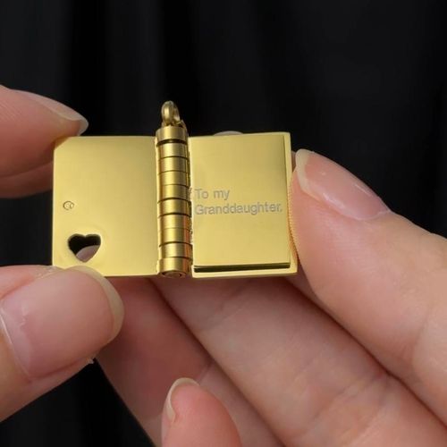 Book Necklace for Granddaughter Titanium Steel Collarbone Necklace - Book Locket with Love Letter Envelope Design, Scratch-Resistant Heart Necklace, Ideal for Daily Wear & Gift