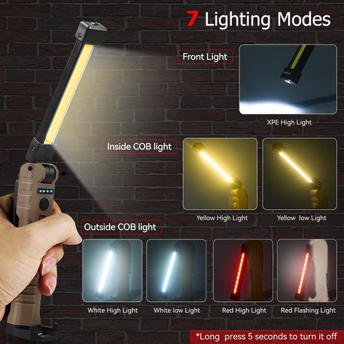 Rechargeable Flashlights, LED Work Lights with Magnetic Base & Hanging Hook, 180°Rotate, 5 Modes, Work Light Mechanic Flashlight, khaki