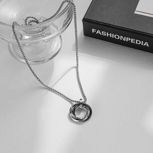 Unisex Titanium Steel Three-Ring Necklace - Fade-Resistant Ring Pendant, Ins Streetwear Hip Hop Style, Hoodie Chain Statement Accessory