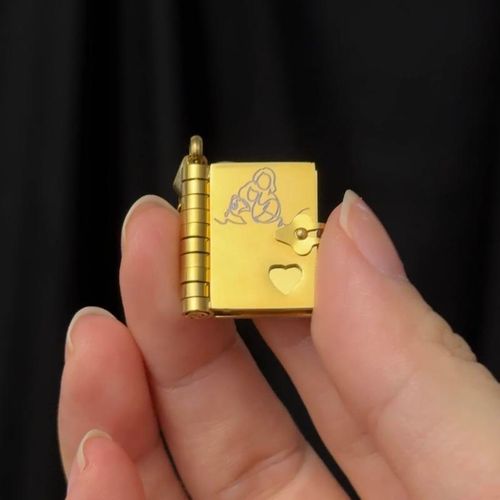 Book Necklace for Granddaughter Titanium Steel Collarbone Necklace - Book Locket with Love Letter Envelope Design, Scratch-Resistant Heart Necklace, Ideal for Daily Wear & Gift