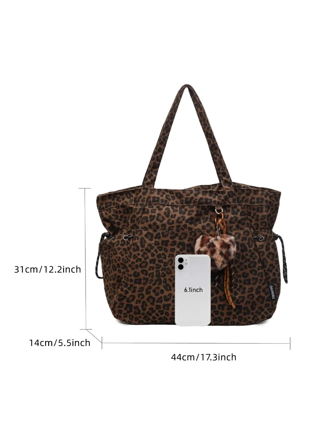 Leopard-Print Plush Bag Charm Tote — Large-Capacity, Stylish Tote Bag (Versatile for Commuting & Daily Use) — Shoulder & Crossbody Design (Includes Bag Charm)