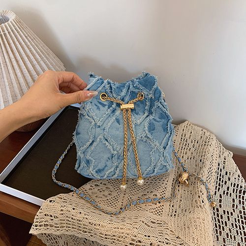 Women's Elegant Faux Pearl Decorated Crossbody Bag, Exquisite Trendy Metal Drawstring Crossbody Bag, Fashionable Bag for Daily Use