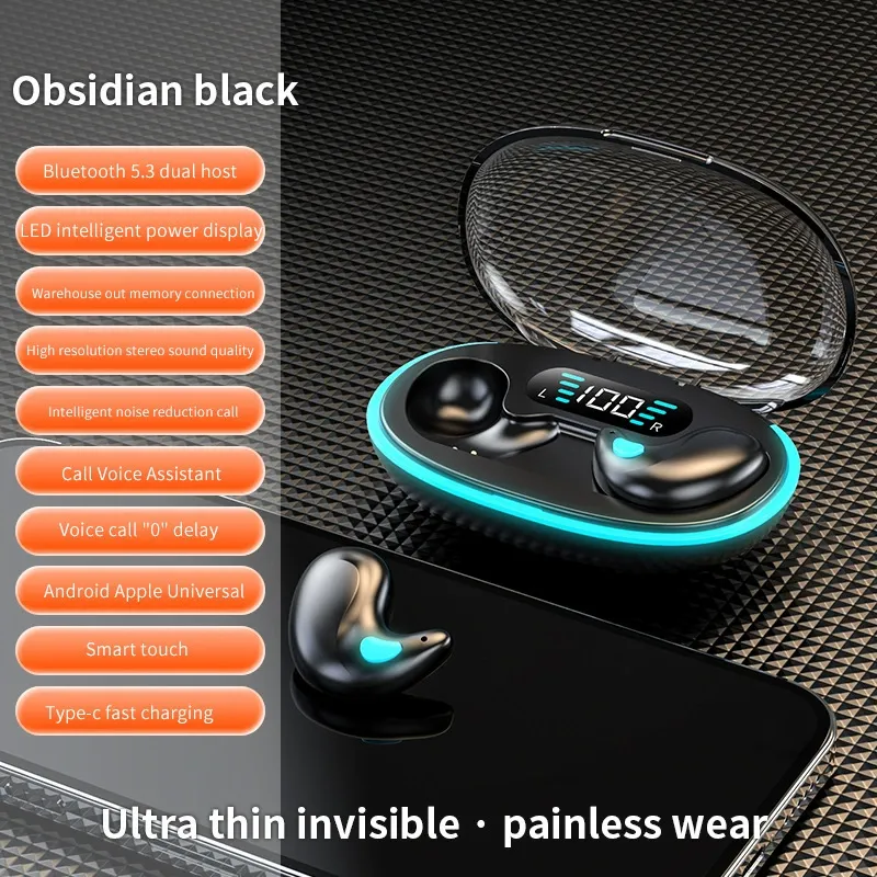 X55 Bone Conduction Sleep Earbuds - Ultra-Small Invisible Bluetooth Headphones, Noise-Canceling, LED Display, Long Battery Life