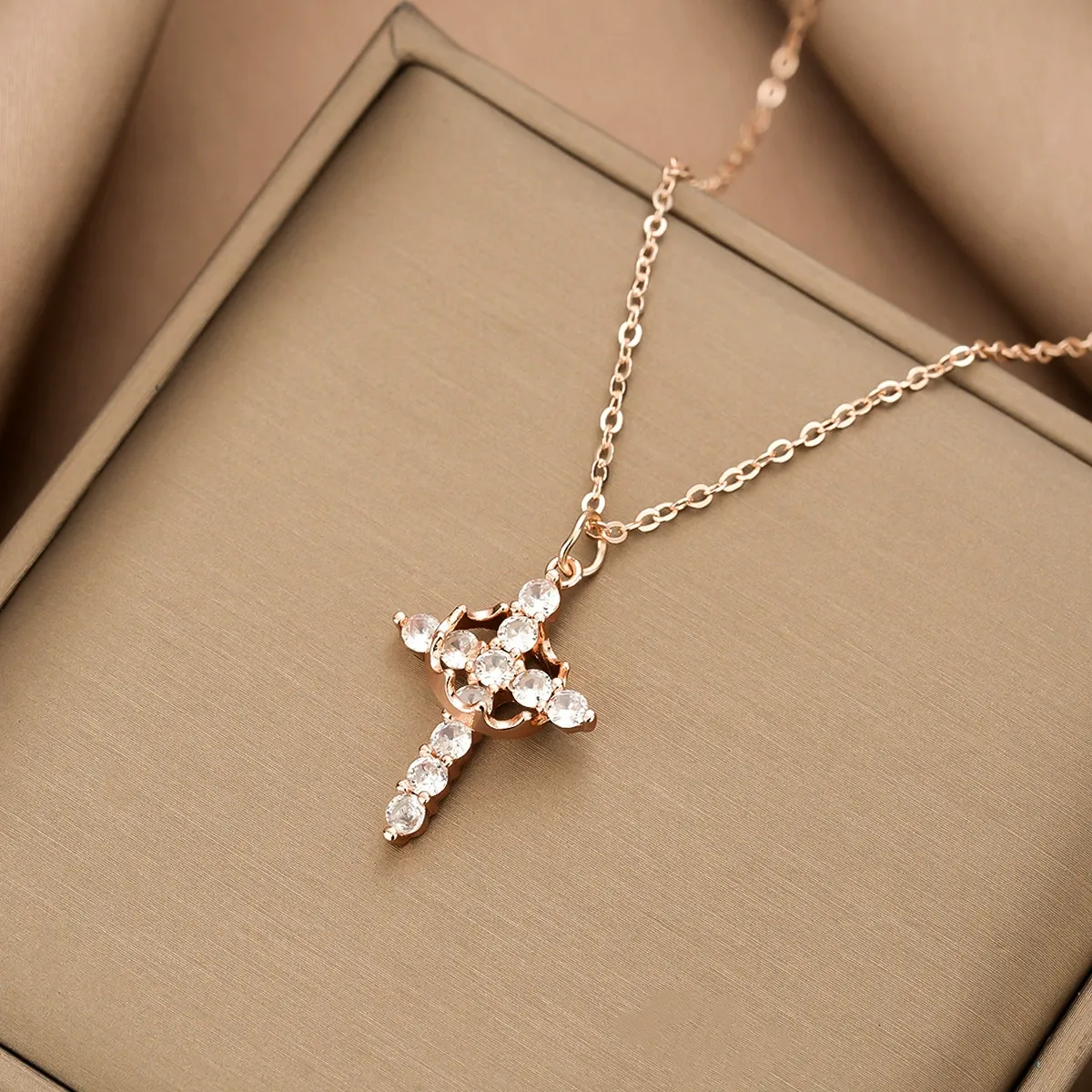 Premium Crown Cross Necklace for Women | Trendy European-American Niche Design | Versatile Luxury Pendant Accessory