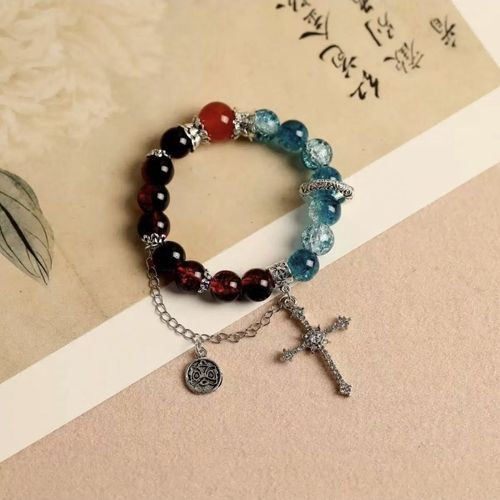Red Blue Aura Quartz Bracelet - Unisex African Energy Stone for Wealth & Protection, Gradient Healing Wrist Gift
