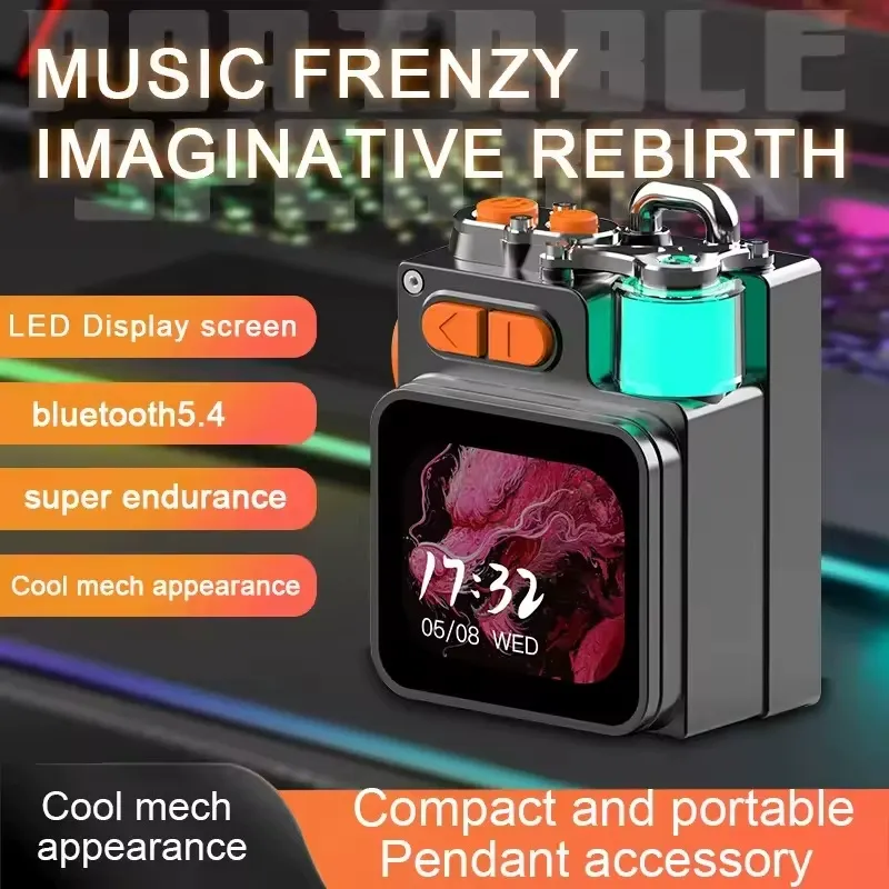 DK08 Multi-Functional Bluetooth Speaker with Screen - Metal Portable Speaker with TF Card Slot, Hands-Free Calling, App Control, Atmosphere Light, Powerful Mini Sound System, Ideal Gift Speaker
