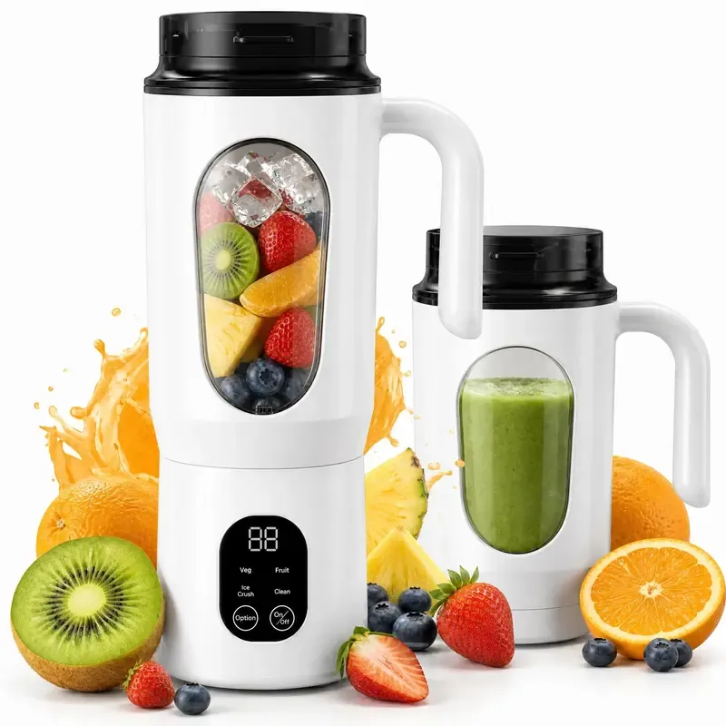 Compact Cordless Portable Blender - USB-Rechargeable Handheld Juicer & Citrus Juicer, 22000 RPM, LED Display, Anti-Slip Feet, BPA-Free Food-Grade, 5s Auto-Stop Safety, Self-Cleaning Ice Crusher for Frozen Drinks (Kitchen Household Appliance)
