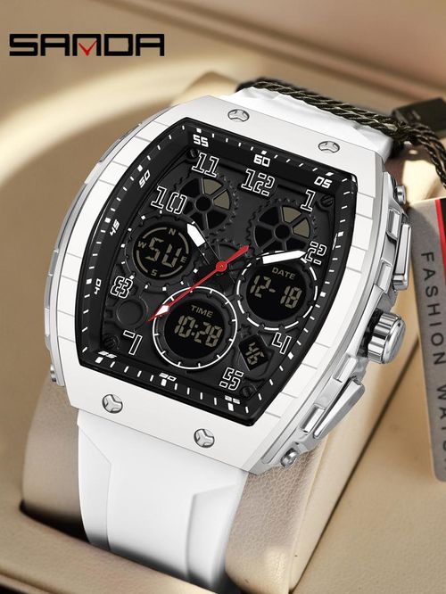 Men's stylish digital and analog watch, casual sports quartz digital watch with luminous dial and alarm function, waterproof digital display men's watch (watch box not included)