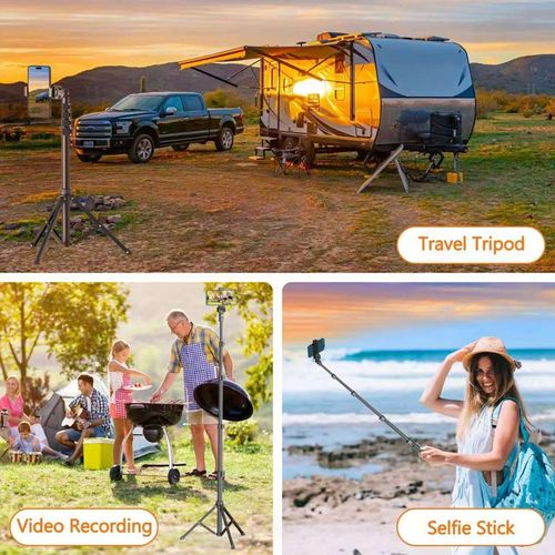 62'' Adjustable Phone Tripod & Selfie Stick with Bluetooth Remote, Universal Mount for iPhone, Android, and Cameras