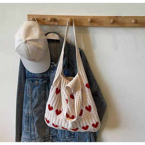 Heart Pattern Crochet Summer Tote Bag for Women, Summer 2026 Large Everything Tote Bag, Large Beach Bags, Trendy High Quality Everyday Shoulder Bag for Daily