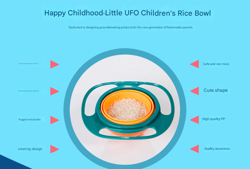 Upgraded Universal Gyro Bowl 360° Rotating Balance Bowl for Kids Gyroscope Flying Saucer Baby Feeding Bowl Anti-Spill Self Feeding Tableware