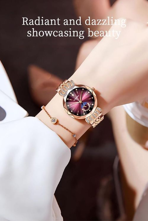 Luxurious Ladies' Jewelry Watch — Diamond-Cut Crystal, Stainless Steel Case, Water-Resistant Design, Sun, Moon, and Stars Motif. An Elegant Timepiece—The Perfect Gift for Her (Watch Box Not Included).