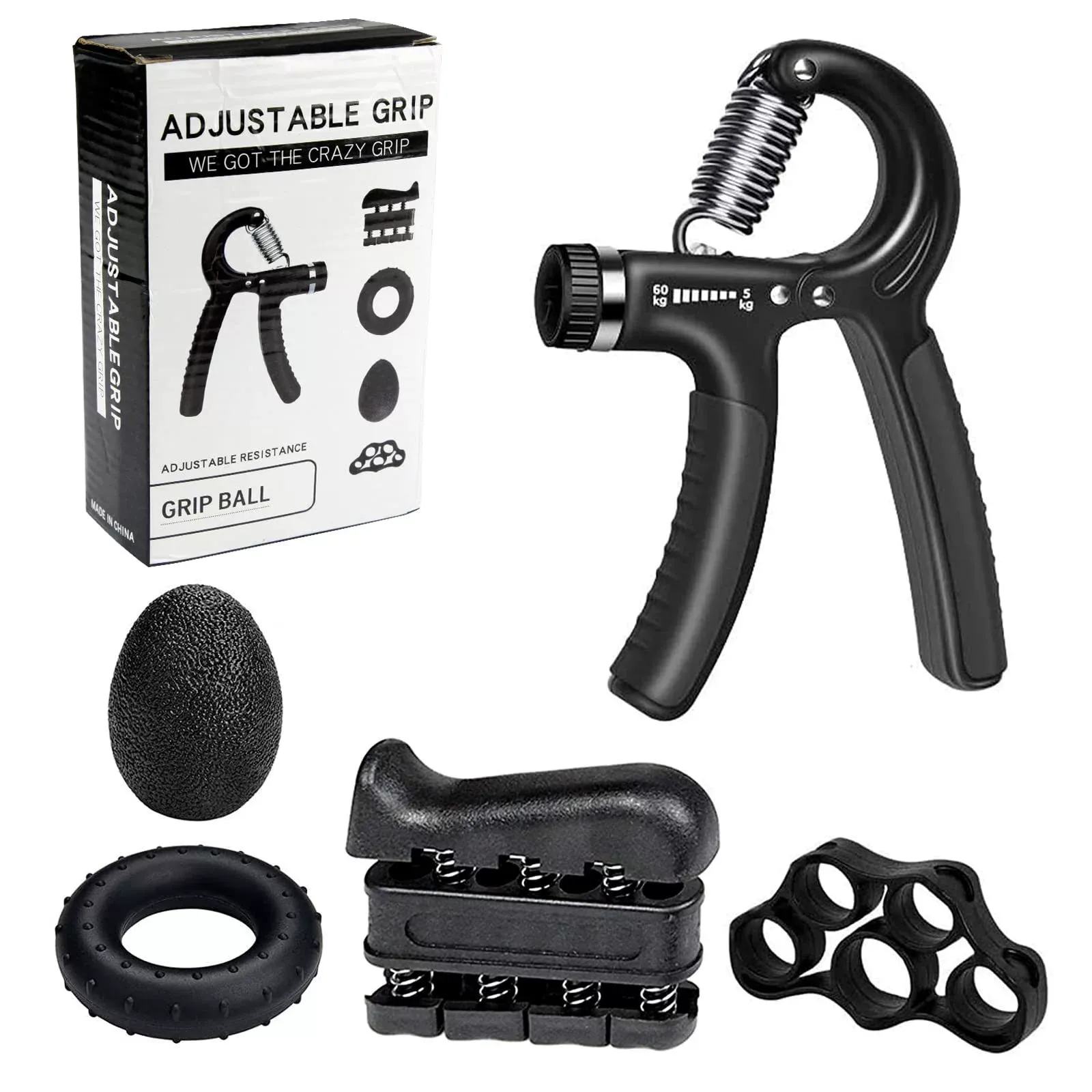 Adjustable Grip Strength Trainer Set - 5-Piece Hand Exercise Kit, Finger Workout Equipment, Hand Grips & Finger Exercisers, Home Fitness Tools for Strength Training & Hand Rehabilitation, Suitable for All Ages