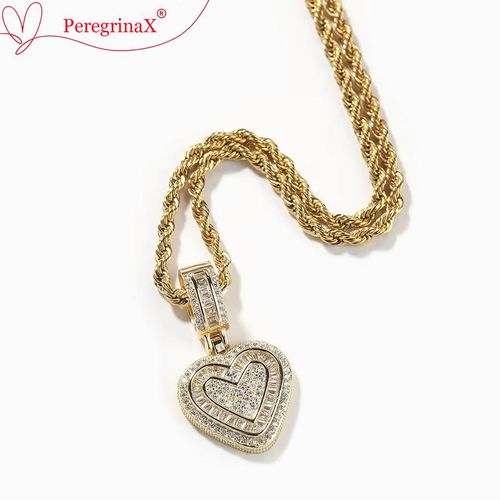 Hip Hop Heart Necklace for Women, Cubic Diamond Heart Pendant Necklace with 14K Gold Plated Heart Charm Chains Birthday Gifts for Women