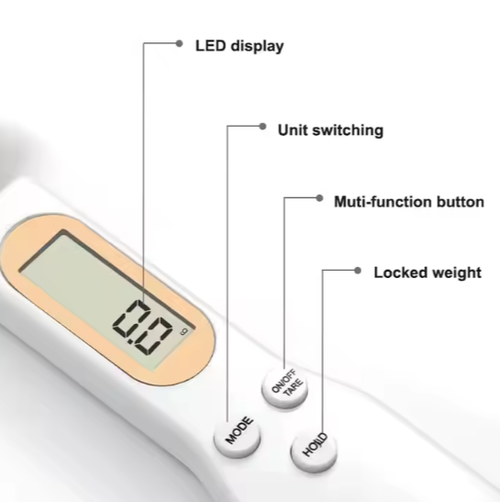 Electronic Measuring Scoop Scale - Kitchen Food Gram Scale, Portable Mini Digital Spoon Scale in White