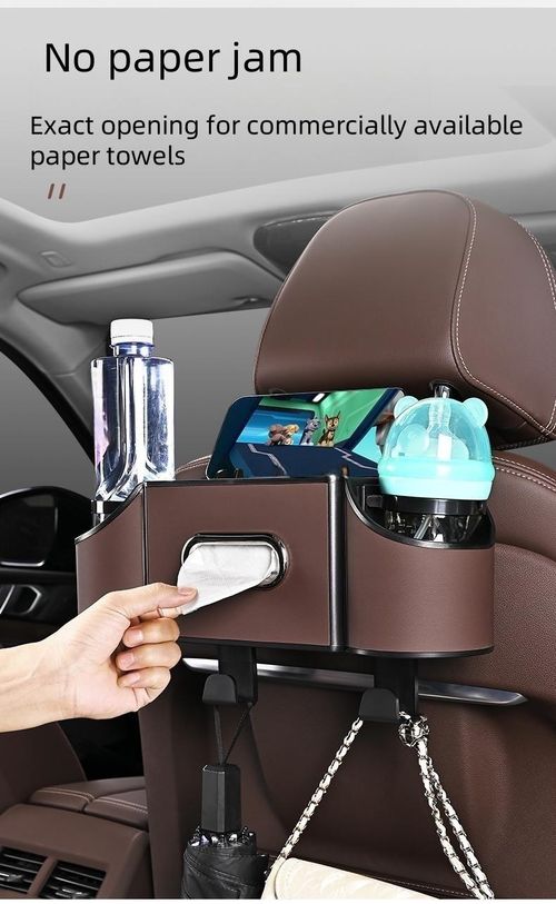 Car Organizers and Storage Box, Multifunctional Car Seat Back Storage Box with Tissue Holder, 2 Cup Holders & Bags Hooks, Back Seat Car Organizer for family and Travel