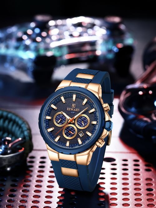 Reward Stylish Men's Multifunctional Sports Watch - Unique Silicone Strap Waterproof Chronograph Wristwatch, Perfect Gift for Guys