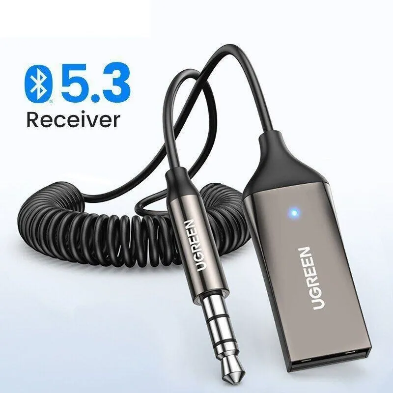 UGREEN Aux to Bluetooth 5.4 Adapter Wireless Receiver for Car Hands-Free with Built-in Microphone AUX 3.5mm Stereo Audio - Dealsforyourdays Auxiliary Cord Grey