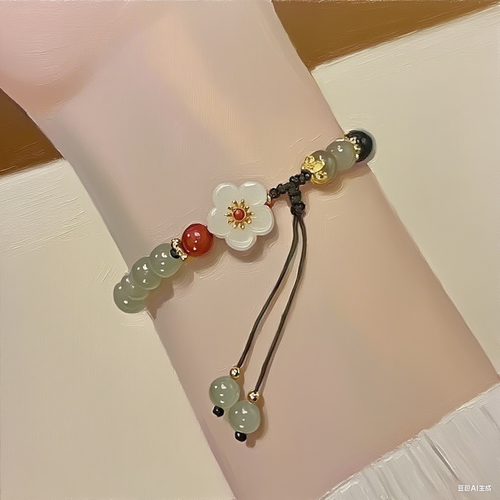 Vintage Eastern Charm! Hetian Jade Flower Bracelet - Unique Handmade Jewelry