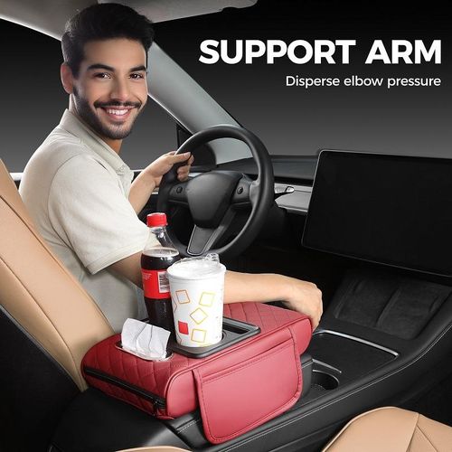 Multifunctional Leather Car Armrest Box Mat with Central Elbow Heightening Pad, Storage Box Cup Holder, Car Tissue Box, Auto Interior Accessories