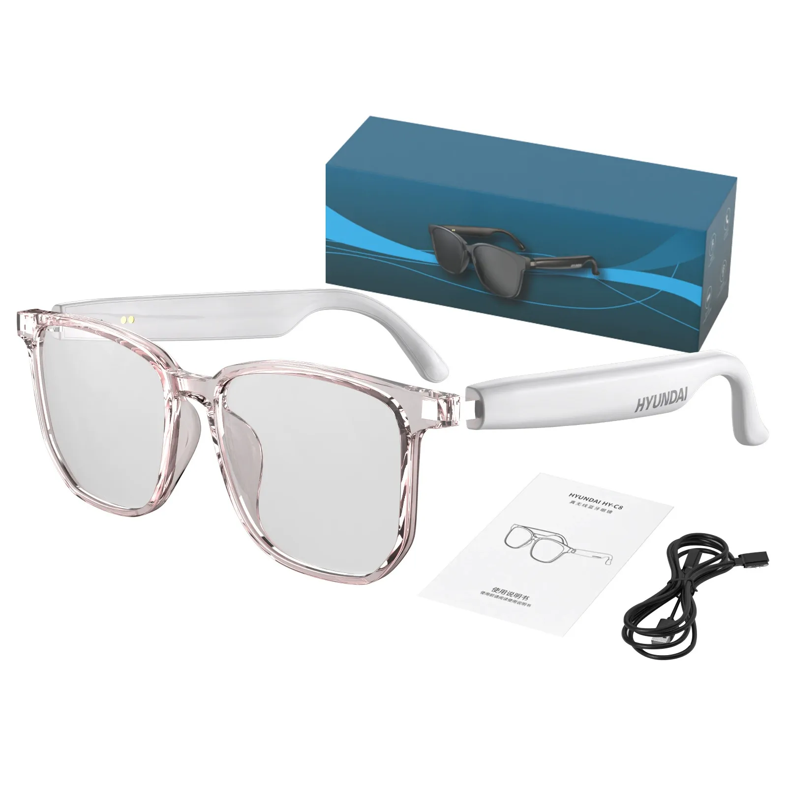 Modern HY-C8 AI Smart Translation Glasses - Wireless Bluetooth Headset with 75 Languages Real-Time Translation, Ideal for Meetings & Simultaneous Interpretation