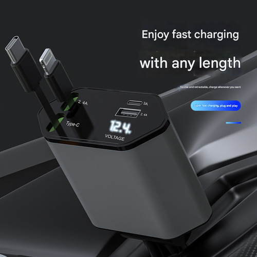 2025 New 120W 4 in 1 Car Charger Super Fast Charging Telescopic 1 to 4 Cigarette Lighter Adapter Compatible with Apple 16 15 and Huawei