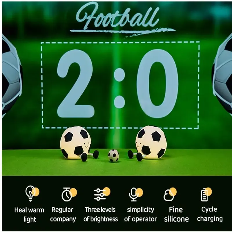 Football Shaped Decorative Night Light, Rechargeable 3-Level Dimmable Silicone Squishy Night Light, Funny Office Desk and Bedroom Decor, Birthday Gift
