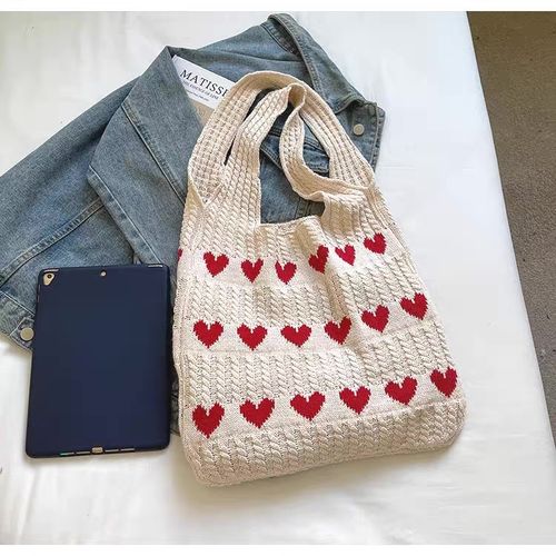 Heart Pattern Crochet Summer Tote Bag for Women, Summer 2026 Large Everything Tote Bag, Large Beach Bags, Trendy High Quality Everyday Shoulder Bag for Daily